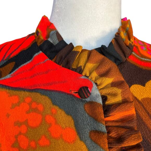 Vintage 60s Liberty House Lilia Butterfly Print Psychedelic Orange Maxi Dress XS - Picture 3 of 11